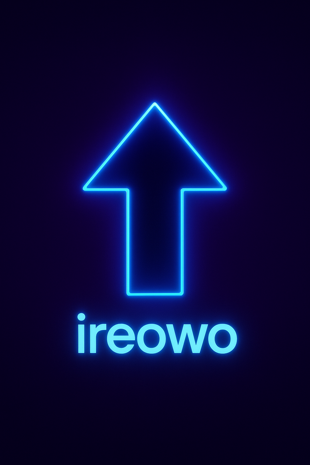 Neon blue upward arrow glowing over a dark background with the Ireowo logo, representing growth and success in Ireowo’s adult payment gateway solutions.