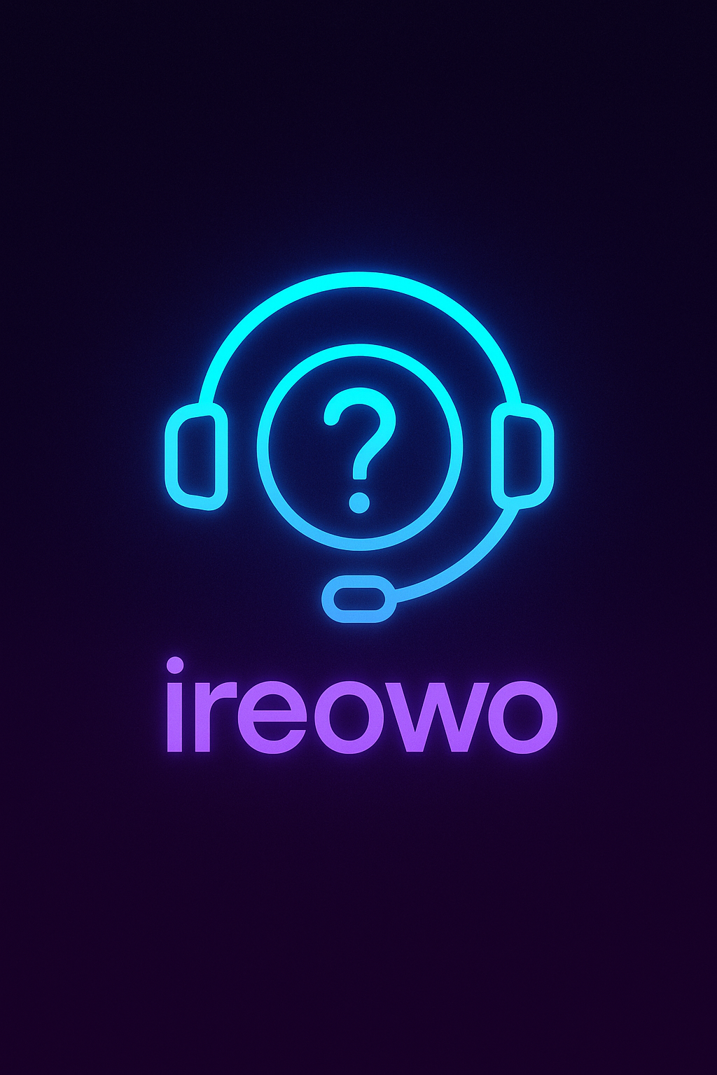 Futuristic neon headset with question mark glowing in blue and purple, symbolizing Ireowo’s help and support for adult payment gateway clients.