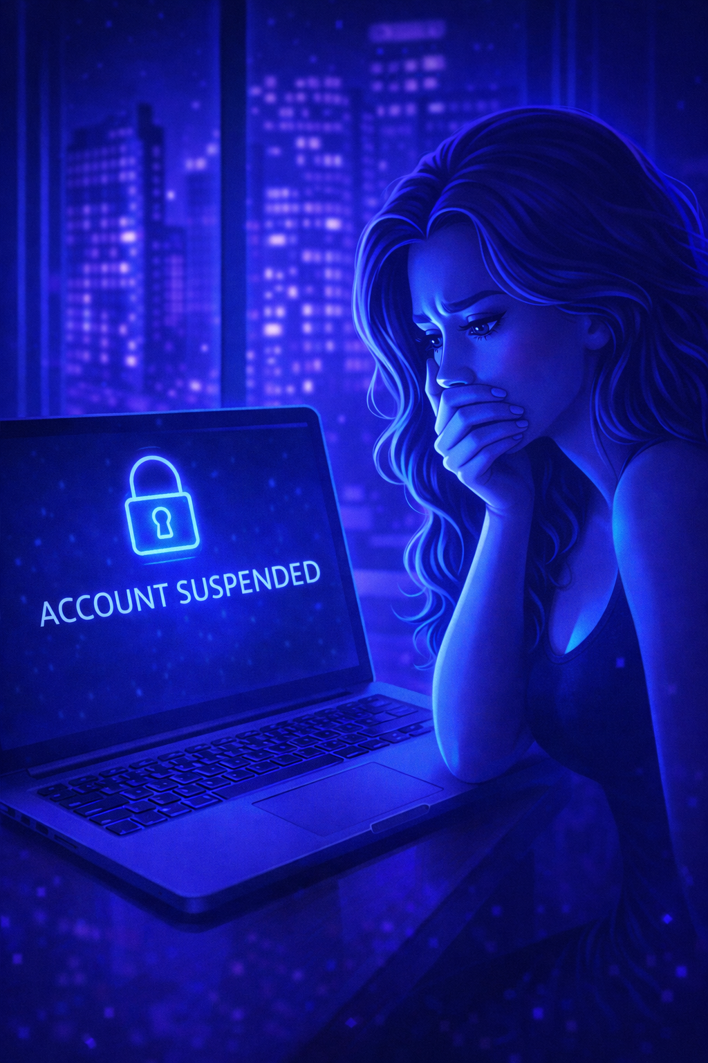 nsfw content creator facing stripe account suspended message on laptop after adult payment processing ban