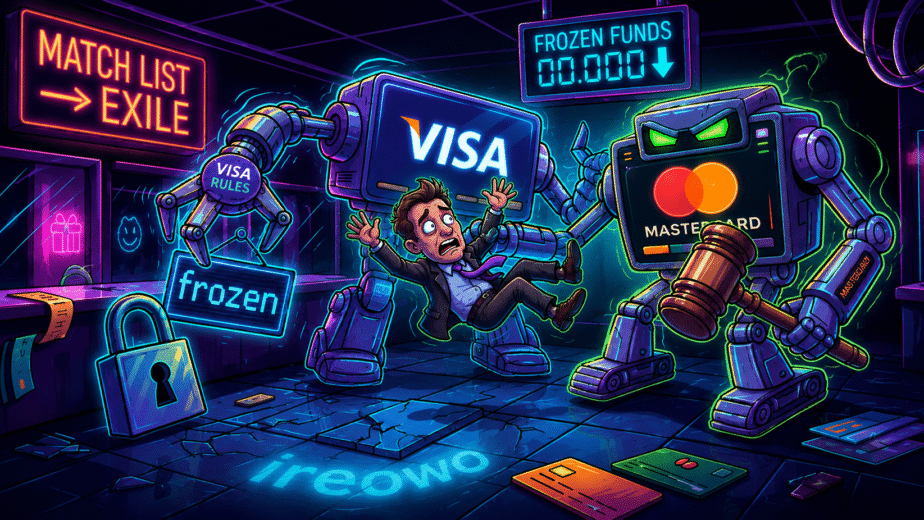 Comerciante bloqueado por Visa y Mastercard con fondos congelados e incluido en la lista MATCH