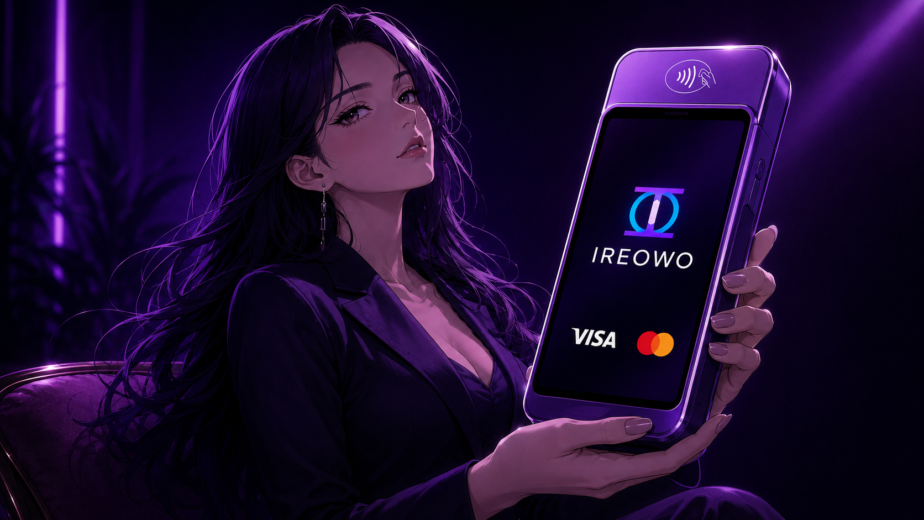 Datáfono móvil Ireowo mostrando una transacción aprobada con Visa y Mastercard