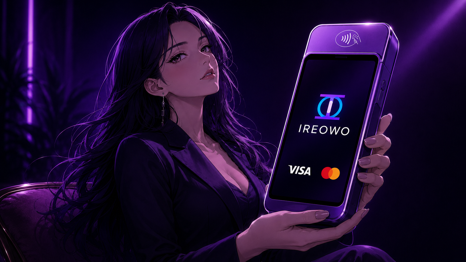 Datáfono móvil Ireowo mostrando una transacción aprobada con Visa y Mastercard