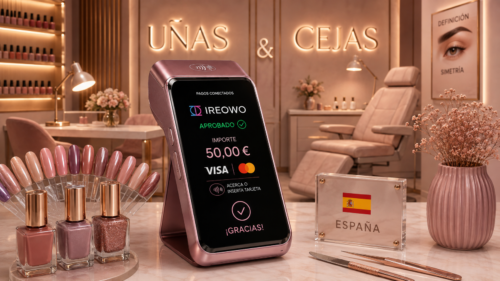 Datáfono aprobando un pago de 50 euros en un estudio de uñas y cejas en España