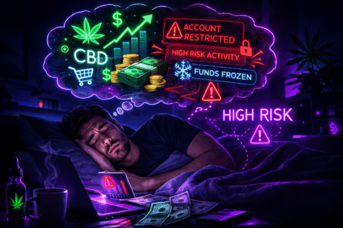 CBD payment processing high risk account restricted notification with funds frozen and merchant worried at night